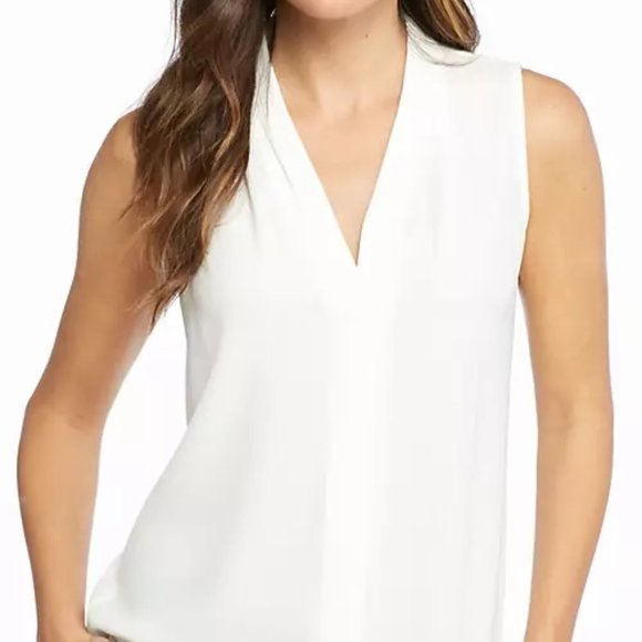 Calvin Klein Sleeveless V-neck Shell Tank - Size Small, NWT, Soft White - Picture 1 of 5